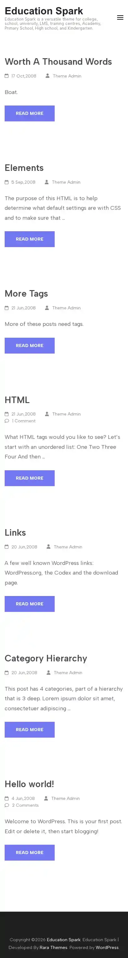 Education Spark home page on mobile