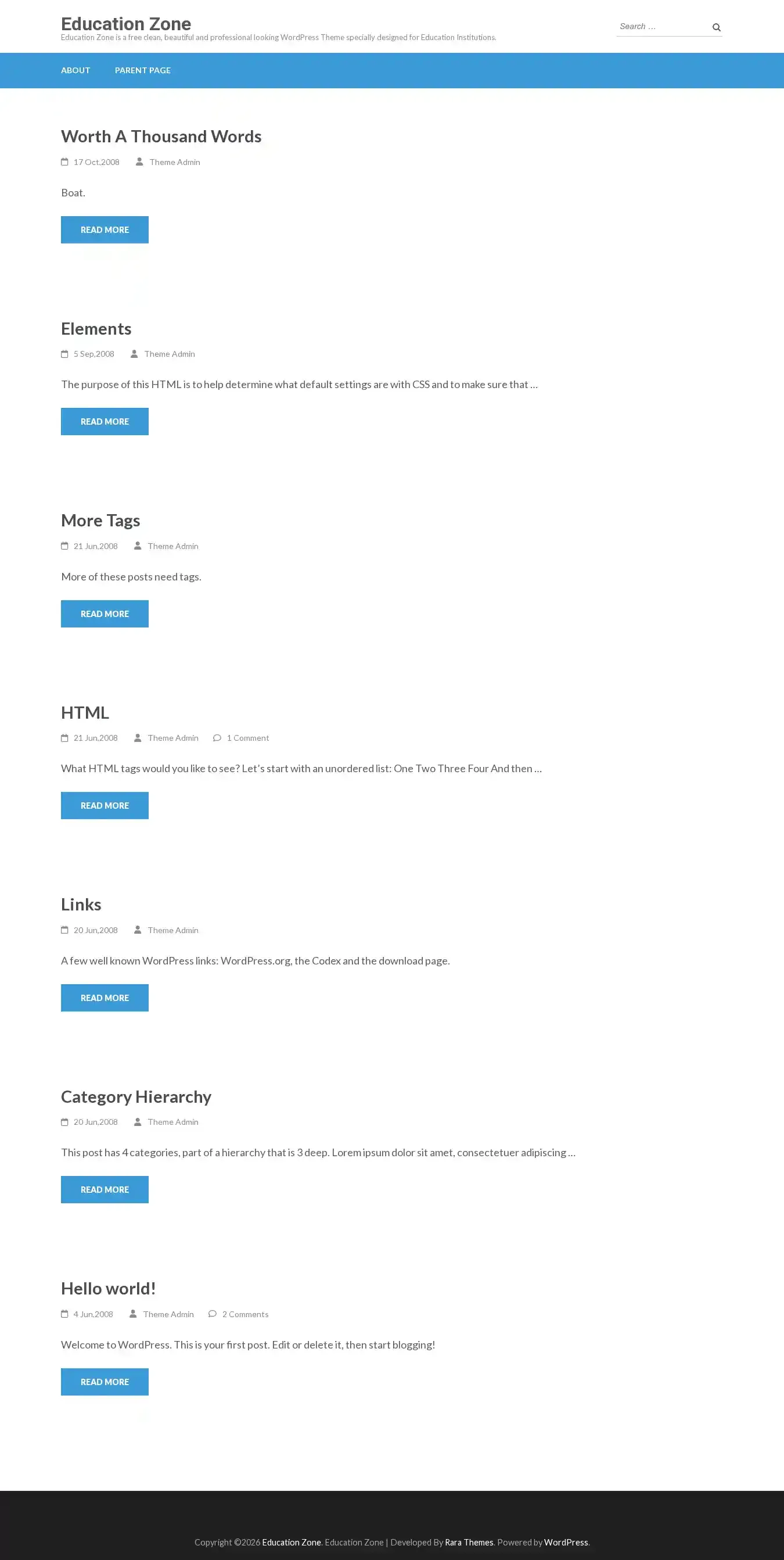 Education Zone home page on desktop