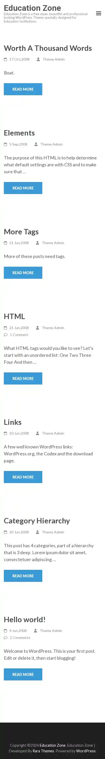 Education Zone home page on mobile
