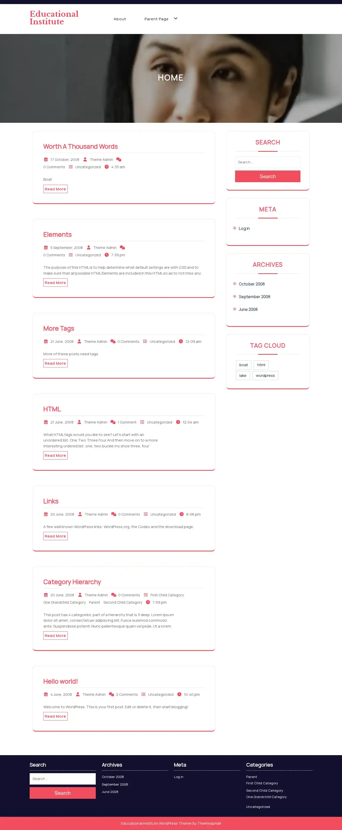 Educational Institute home page on desktop