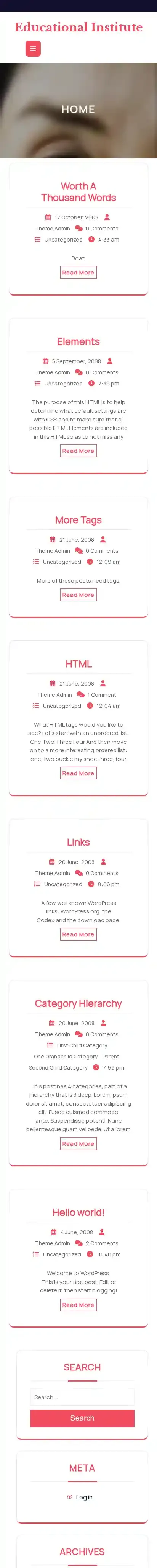 Educational Institute home page on mobile