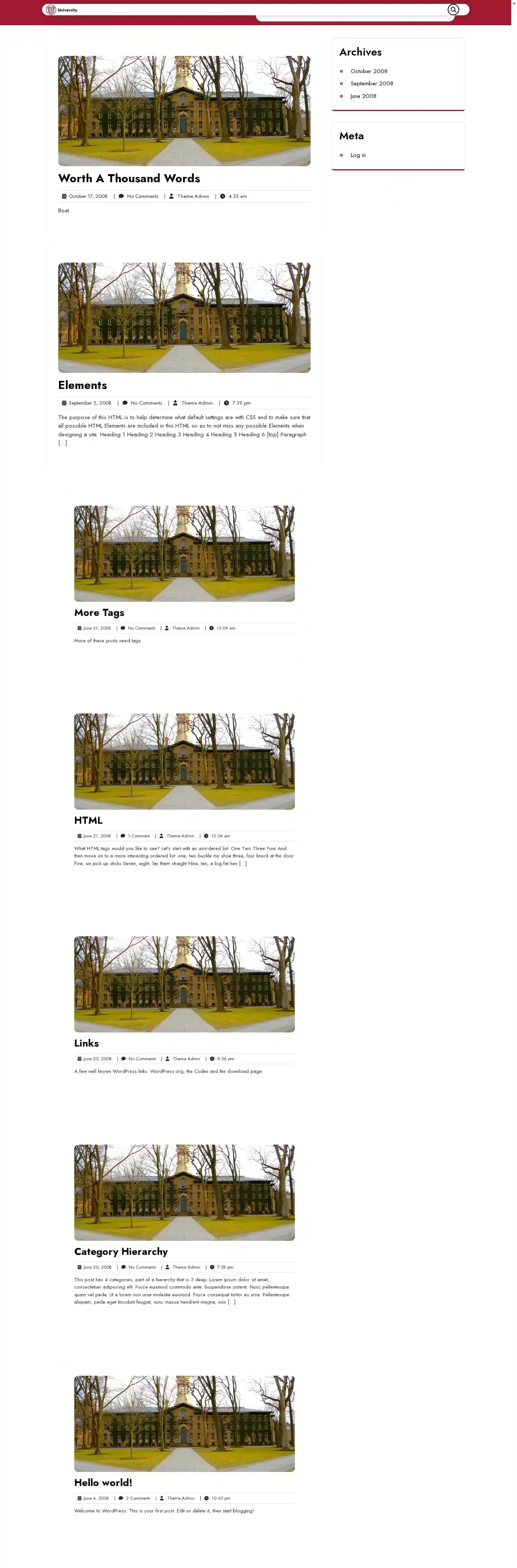 Educational University home page on desktop