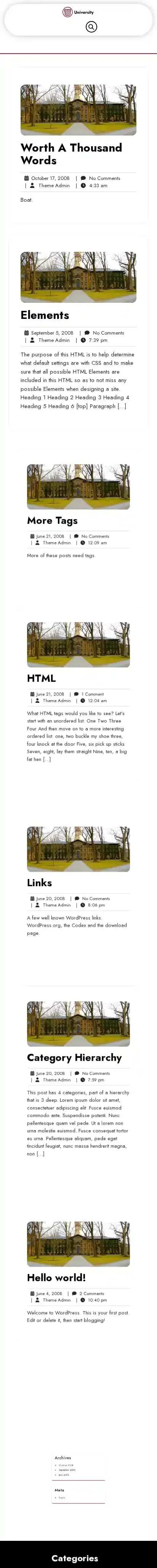 Educational University home page on mobile
