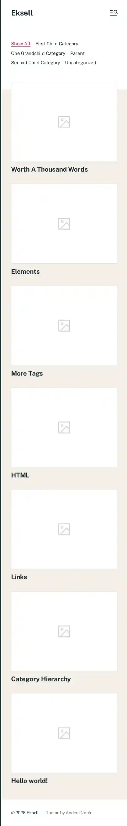 Eksell home page on mobile