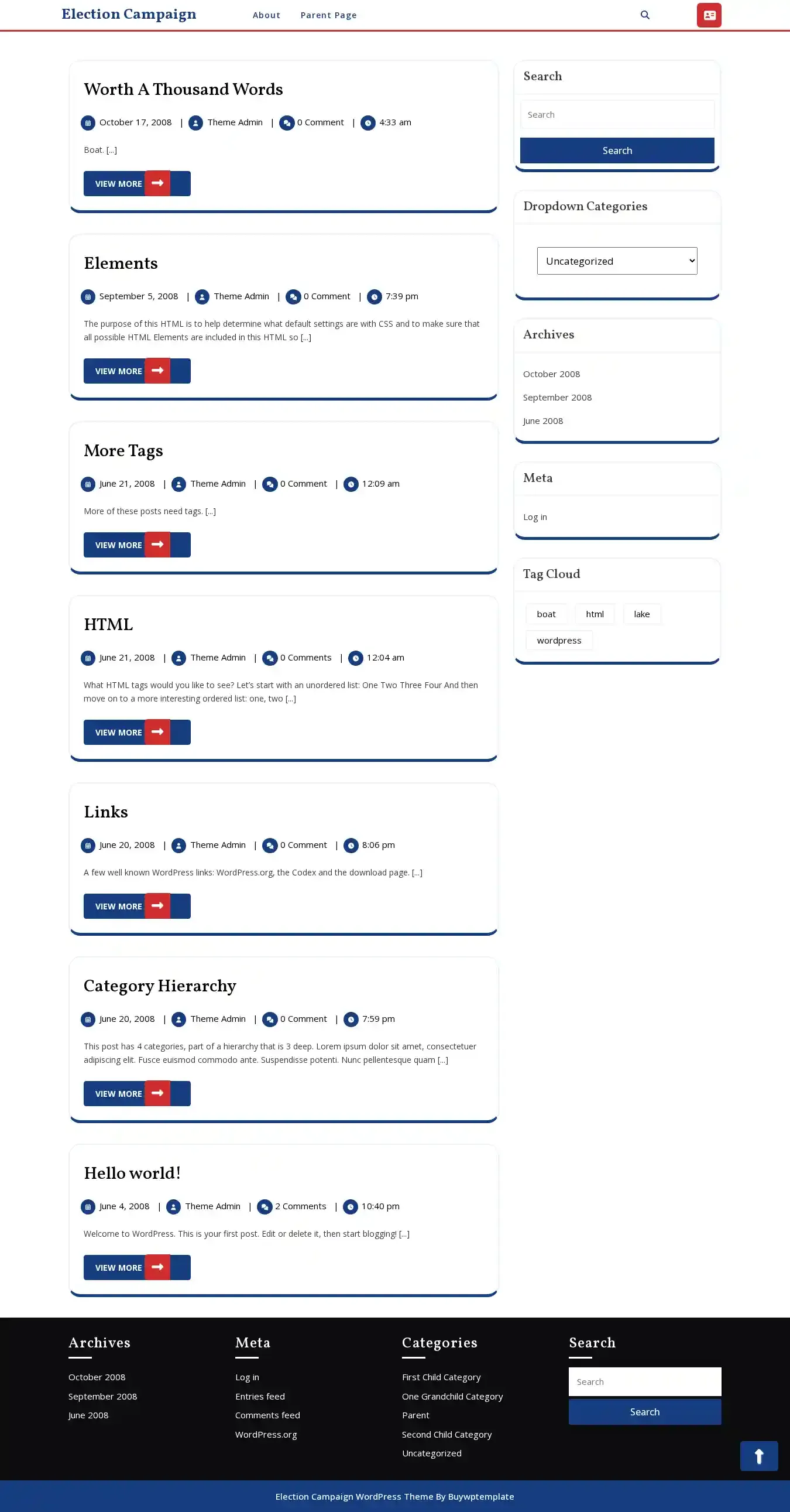 Election Campaign home page on desktop