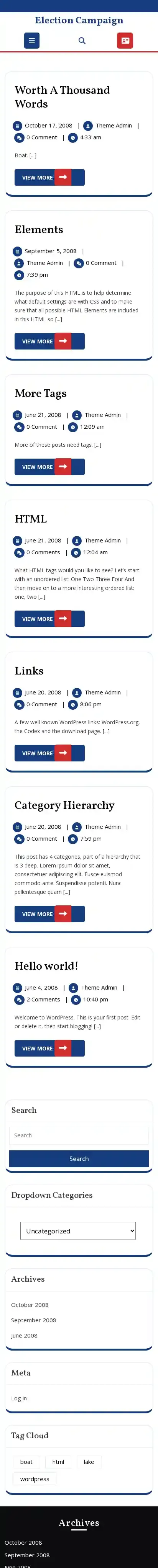 Election Campaign home page on mobile
