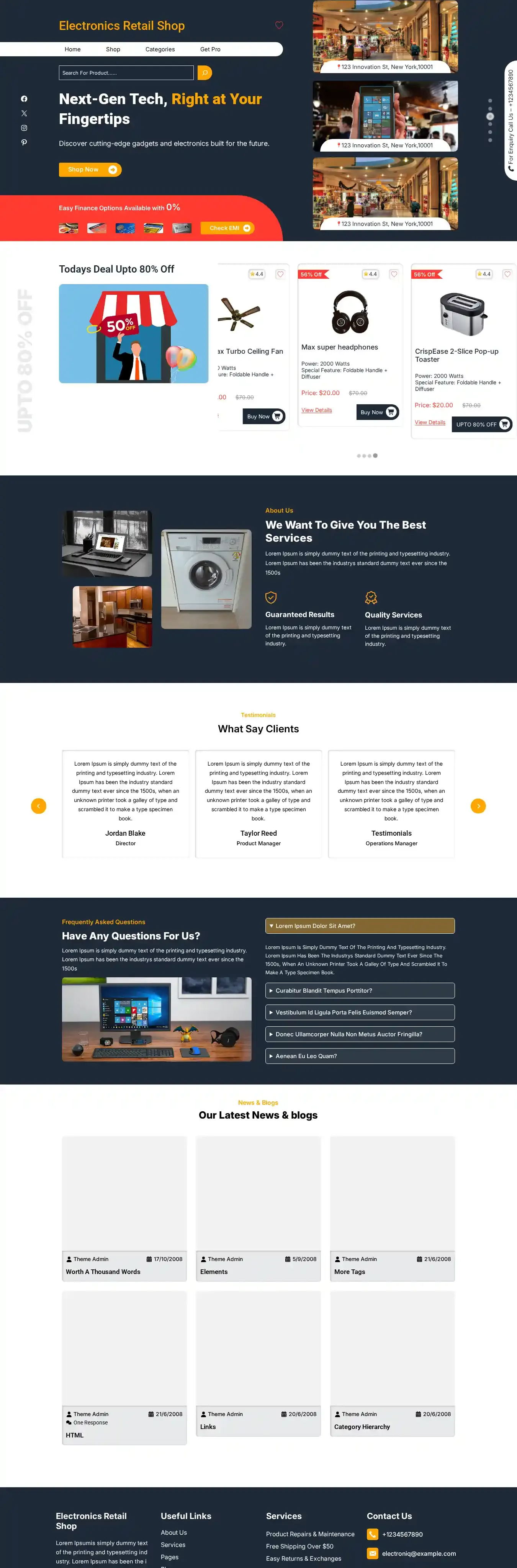 Electronics Retail Shop home page on desktop