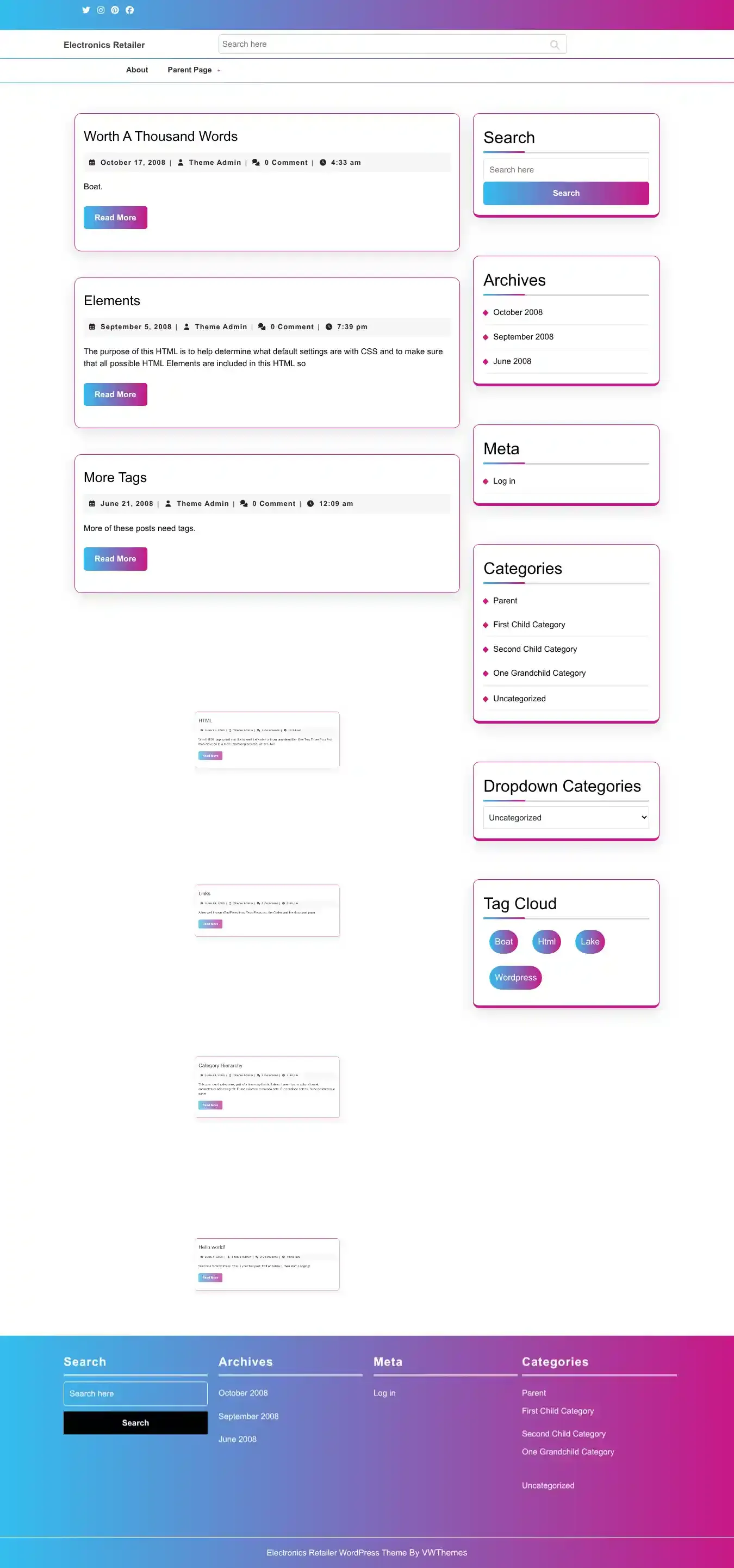 Electronics Retailer home page on desktop