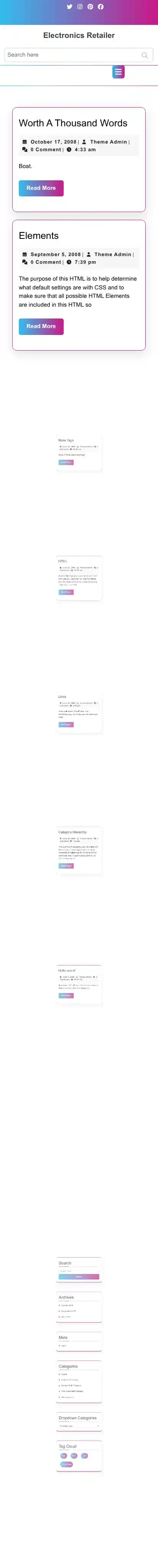Electronics Retailer home page on mobile