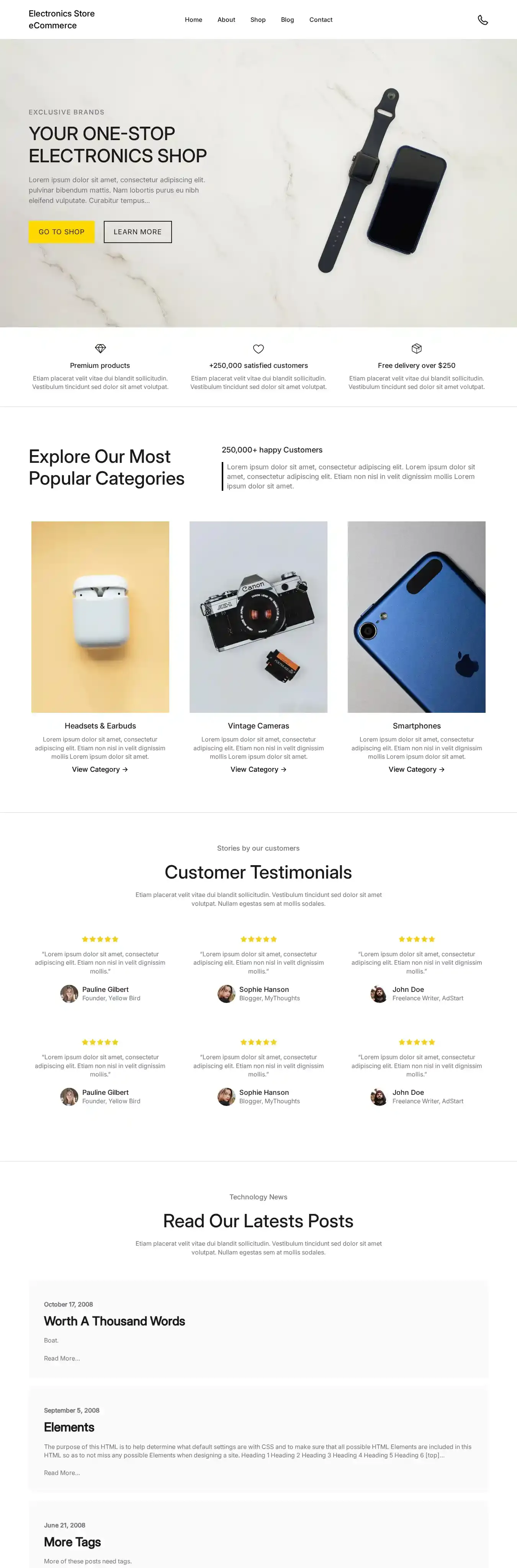 Electronics Store eCommerce home page on desktop