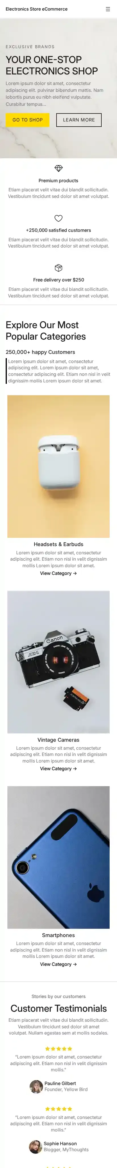 Electronics Store eCommerce home page on mobile