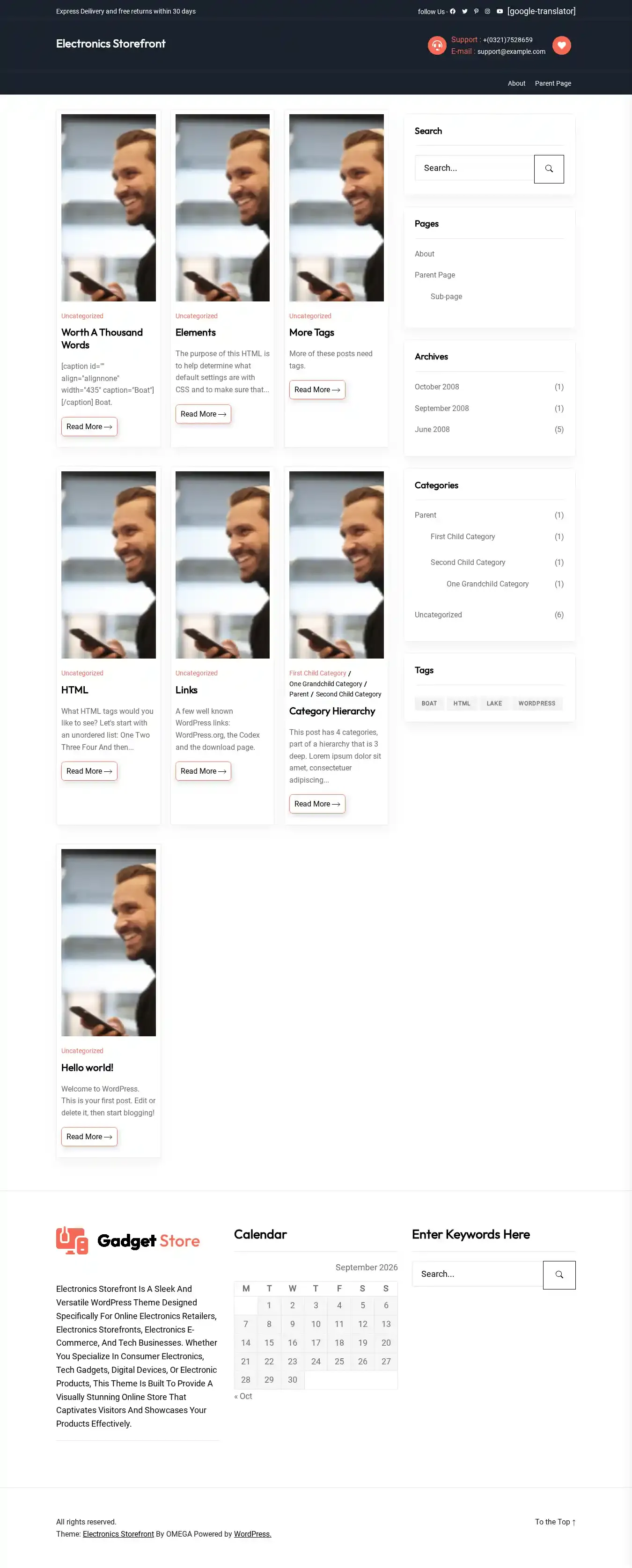 Electronics Storefront home page on desktop