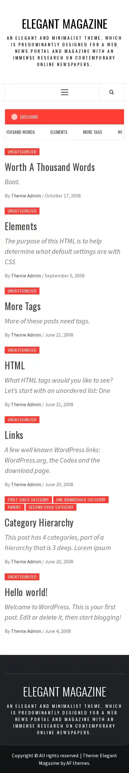 Elegant Magazine home page on mobile