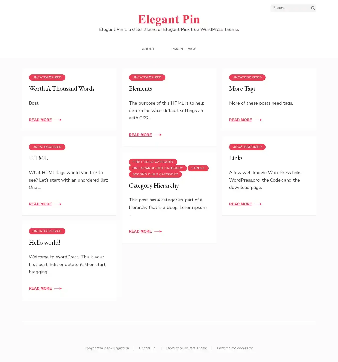 Elegant Pin home page on desktop