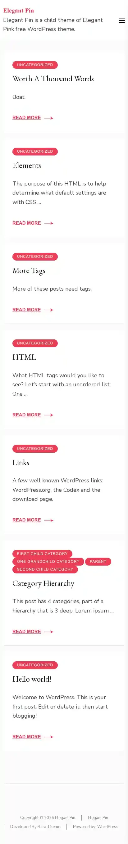 Elegant Pin home page on mobile