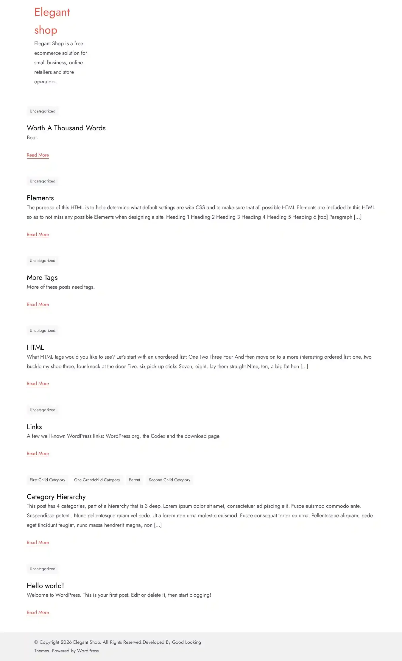 Elegant shop home page on desktop