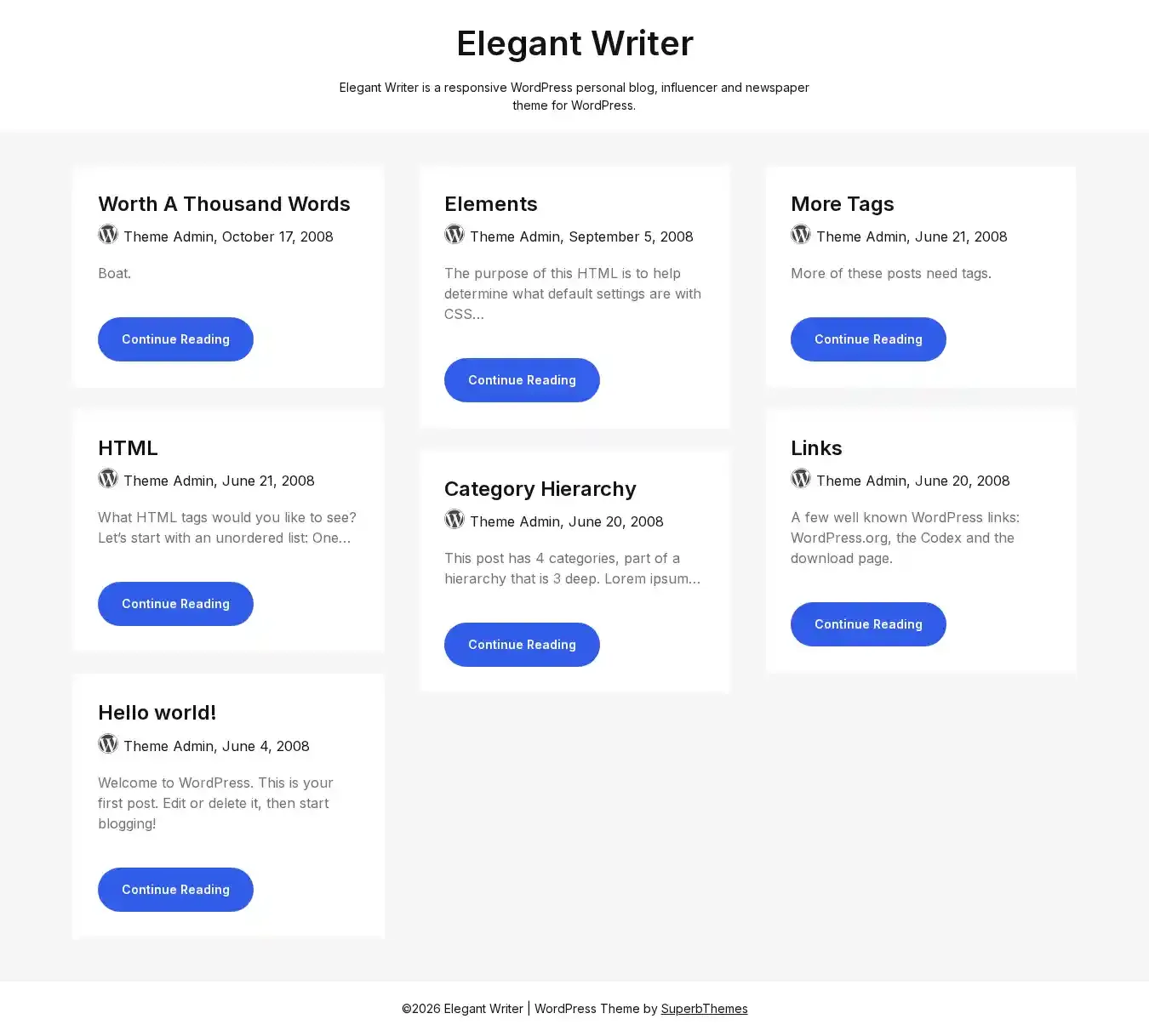 Elegant Writer home page on desktop