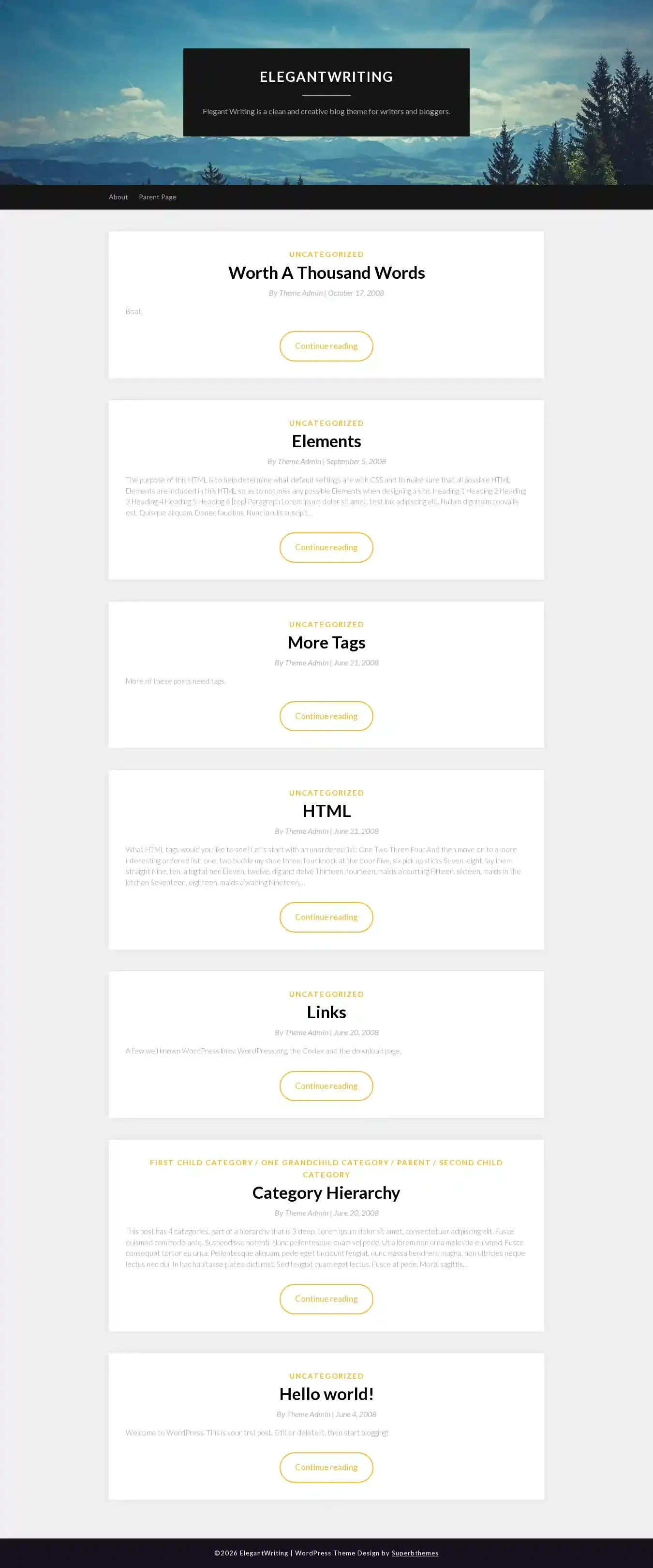 ElegantWriting home page on desktop