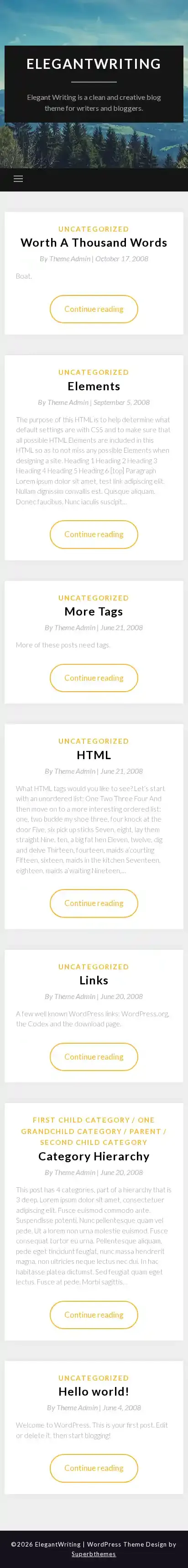 ElegantWriting home page on mobile