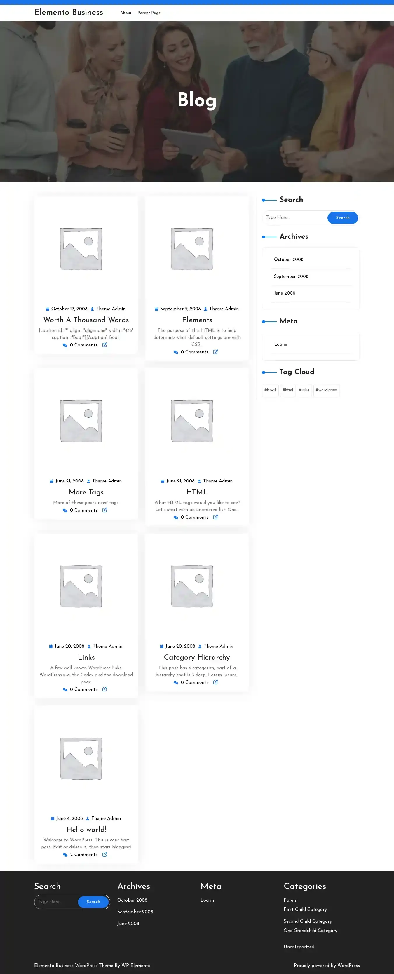 Elemento Business home page on desktop