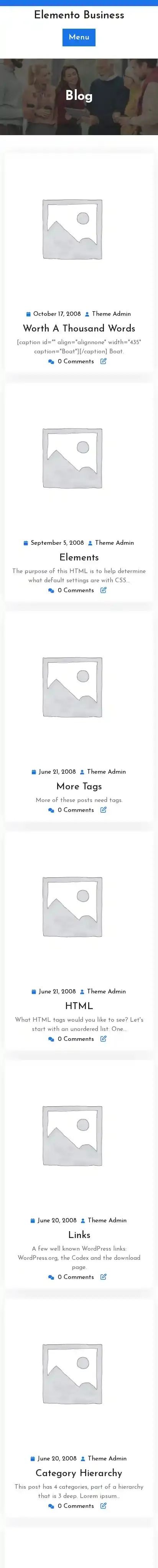 Elemento Business home page on mobile