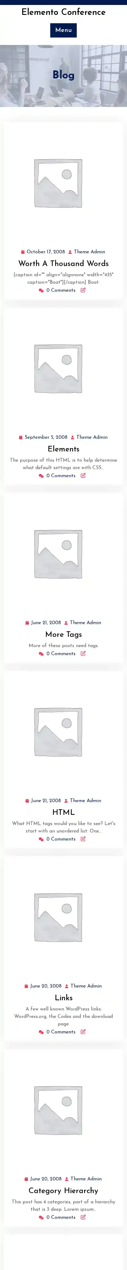 Elemento Conference home page on mobile