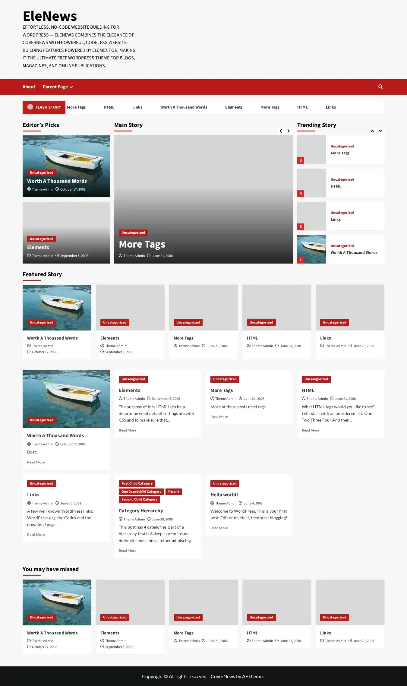 EleNews home page on desktop