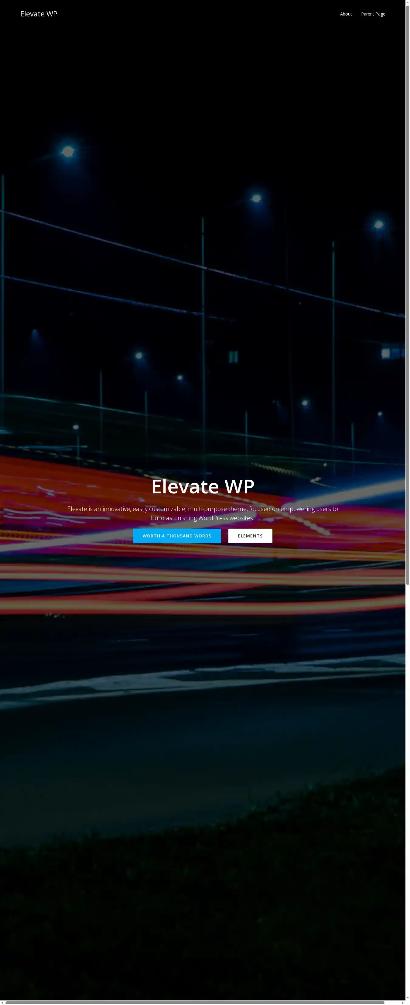 Elevate WP home page on desktop