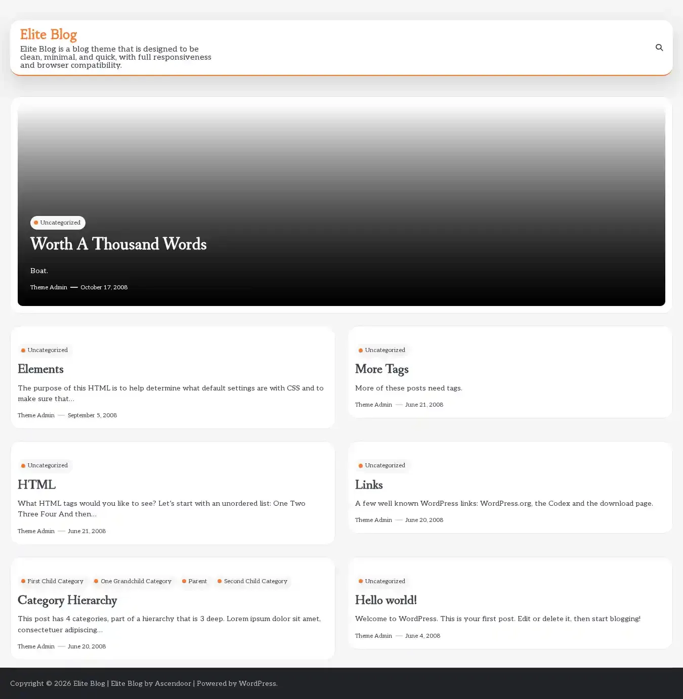 Elite Blog home page on desktop