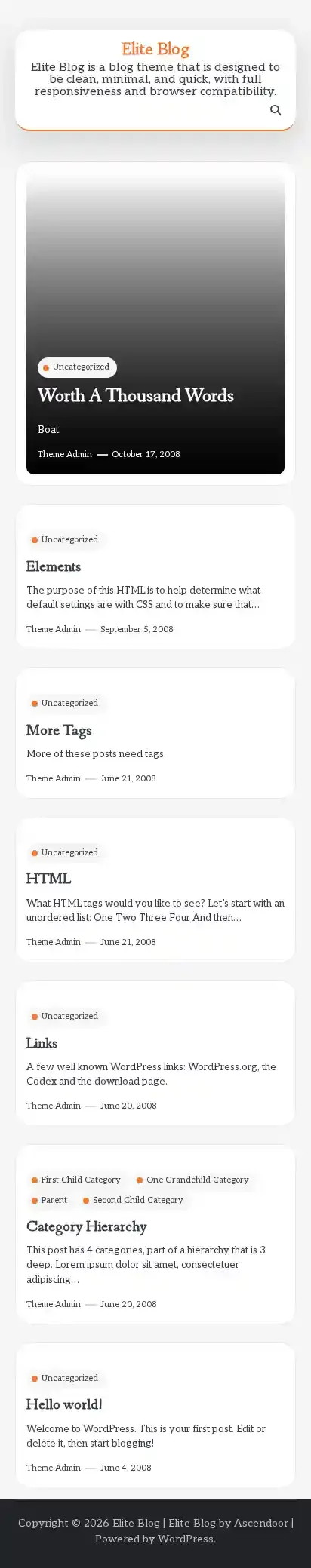 Elite Blog home page on mobile