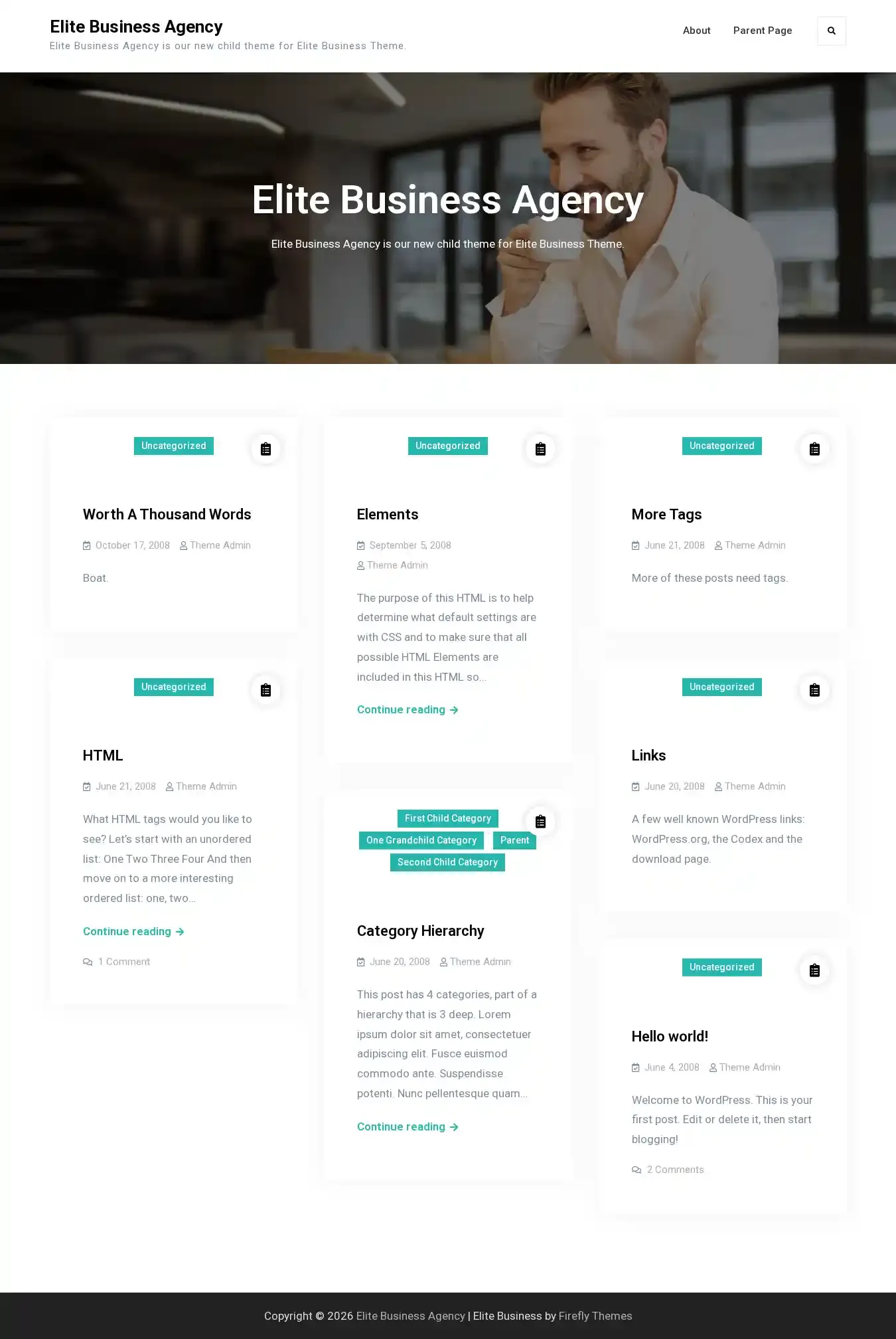 Elite Business Agency home page on desktop