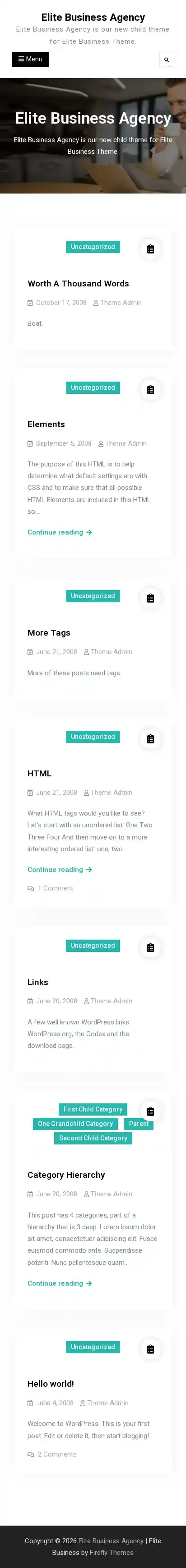 Elite Business Agency home page on mobile