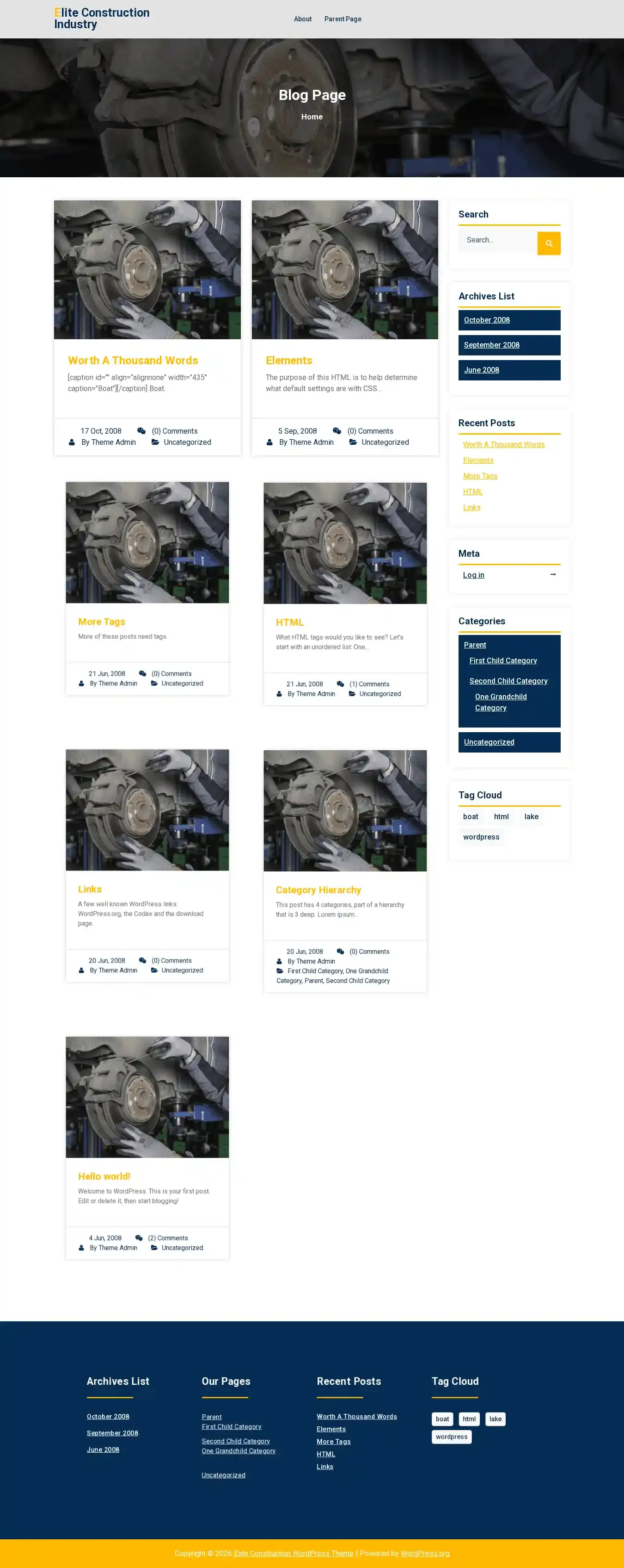 Elite Construction Industry home page on desktop