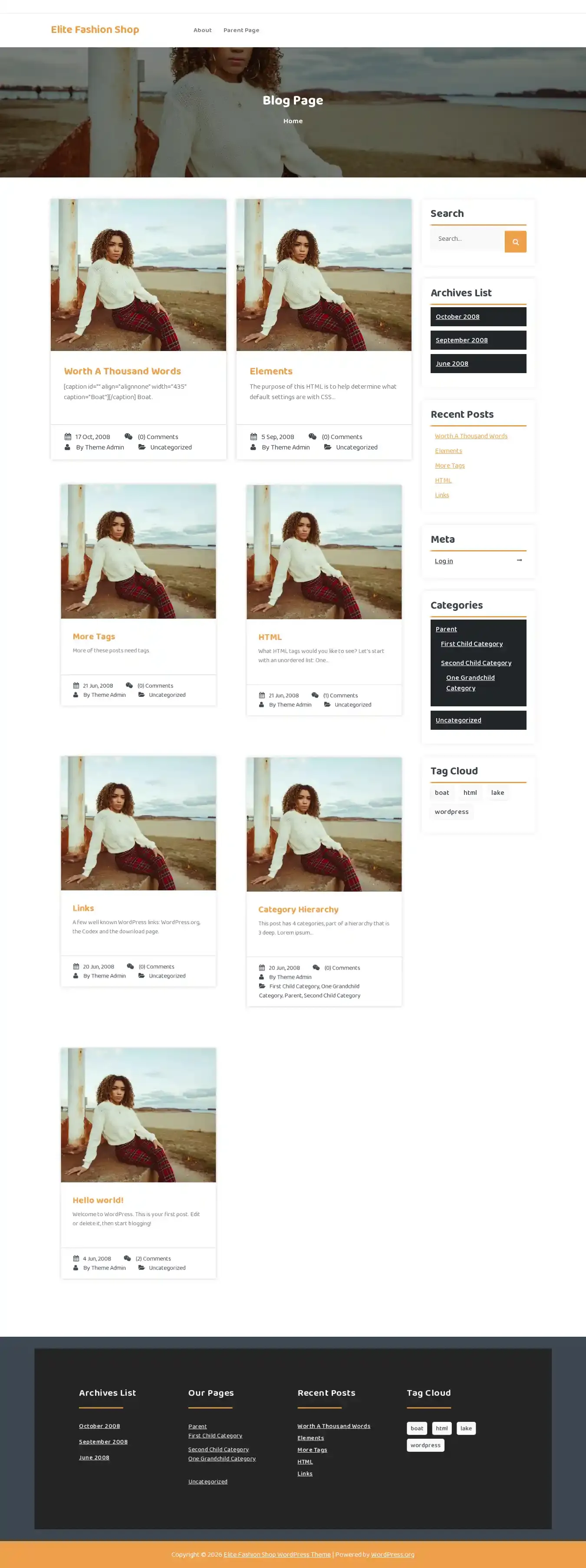 Elite Fashion Shop home page on desktop