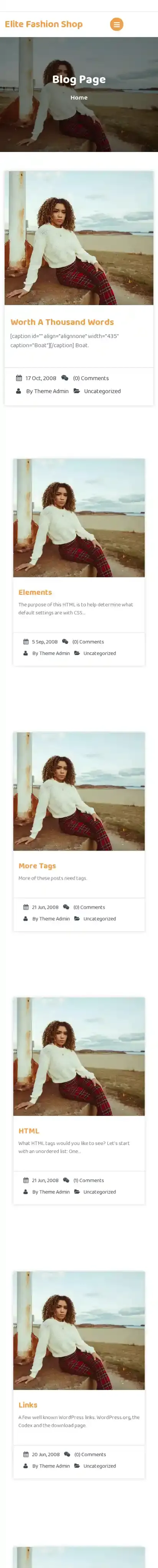 Elite Fashion Shop home page on mobile