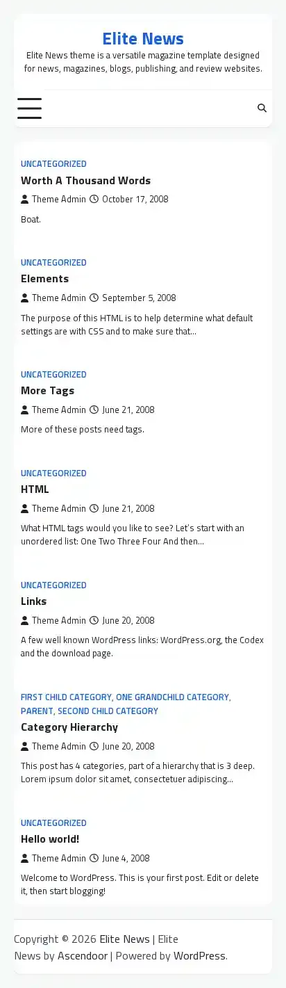 Elite News home page on mobile