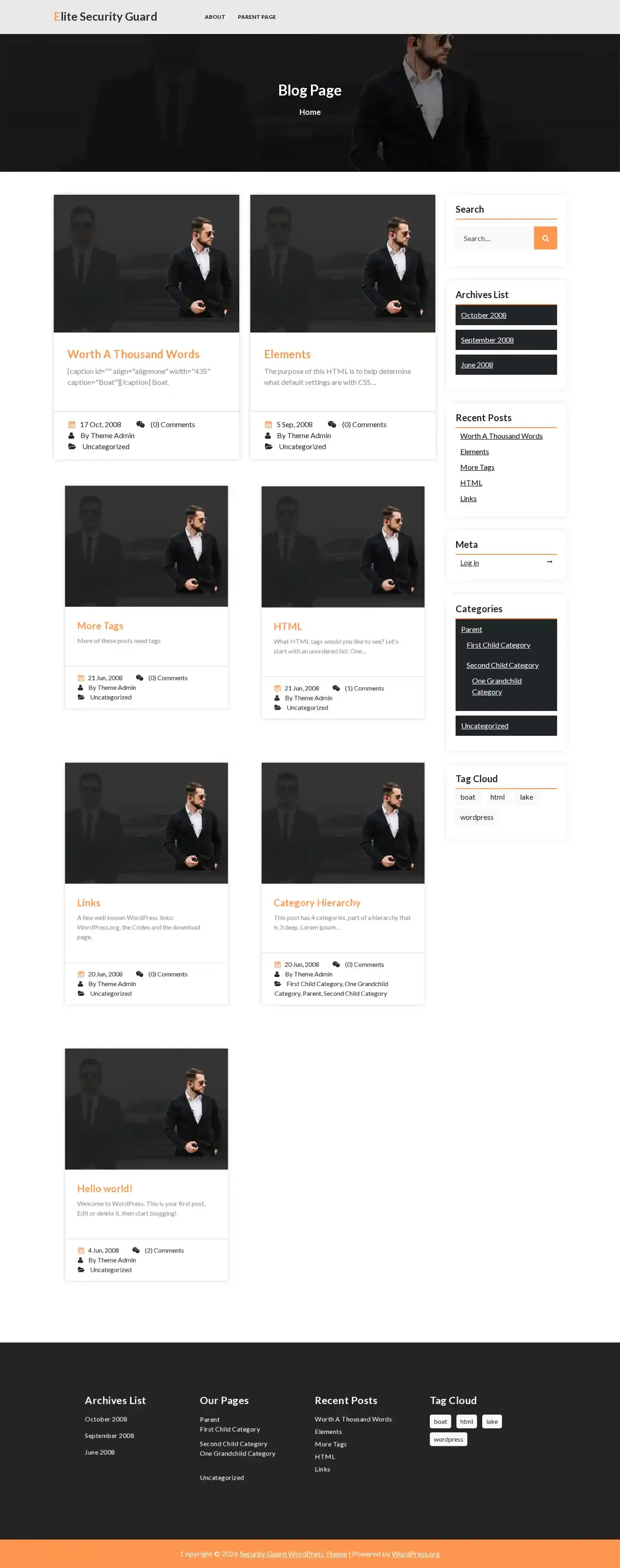 Elite Security Guard home page on desktop