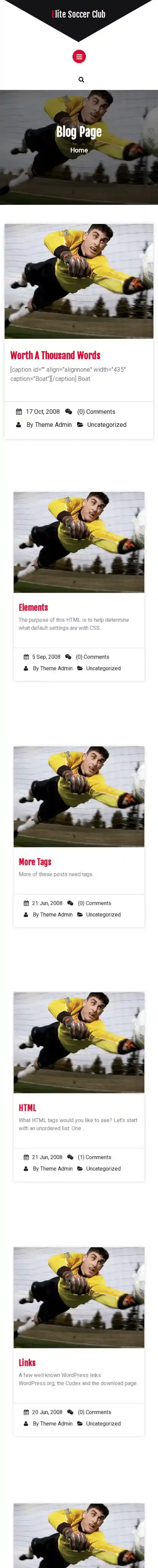Elite Soccer Club home page on mobile