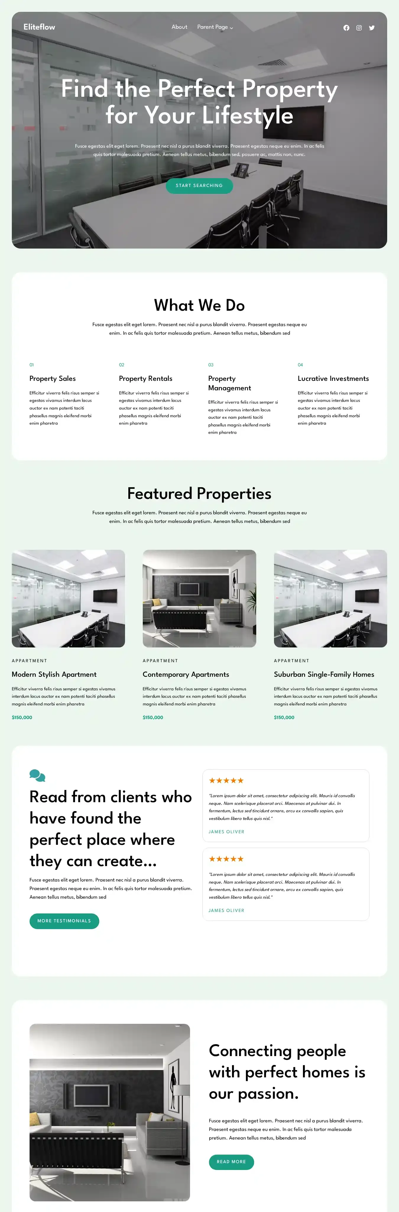 Eliteflow home page on desktop