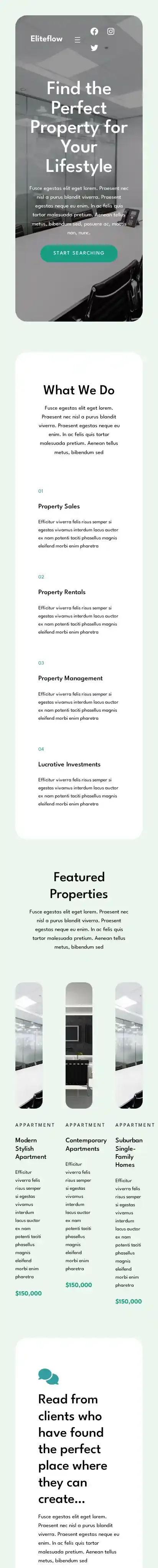 Eliteflow home page on mobile