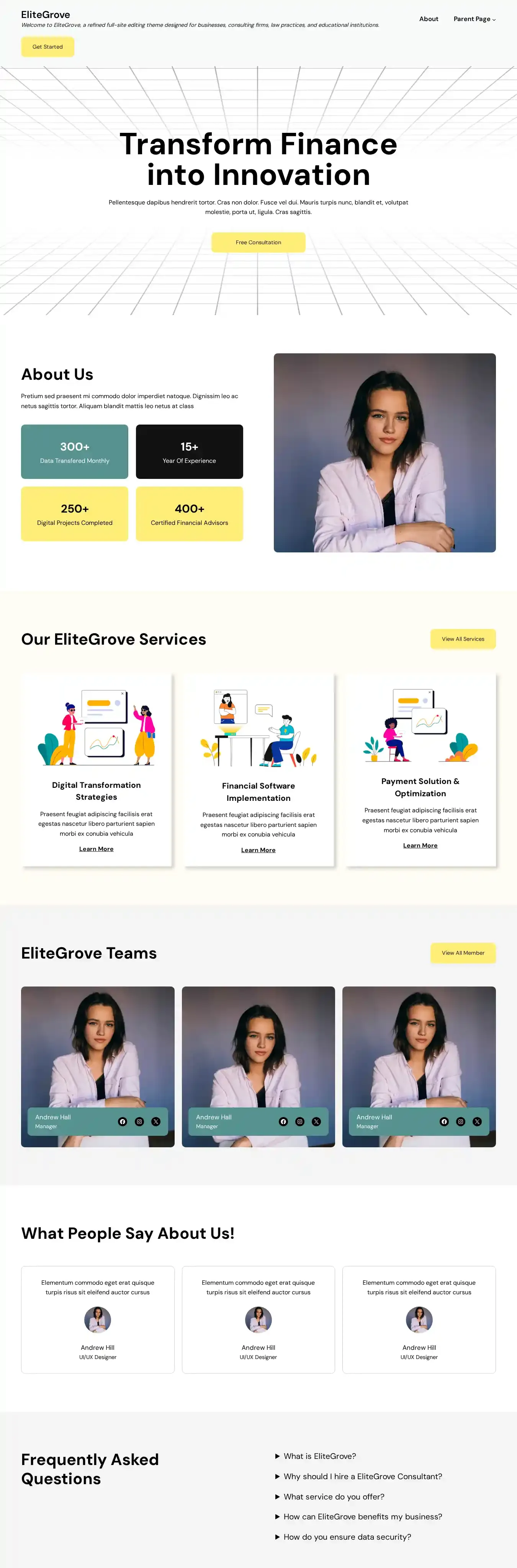 EliteGrove home page on desktop
