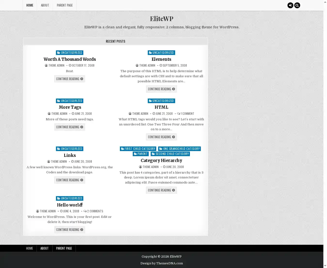 EliteWP home page on desktop