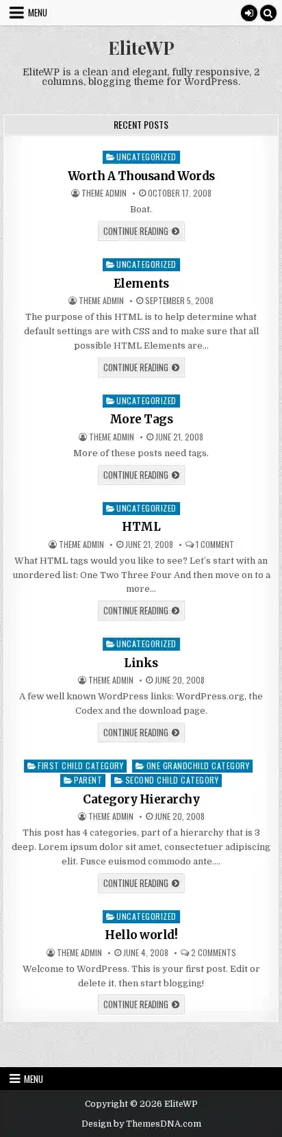 EliteWP home page on mobile