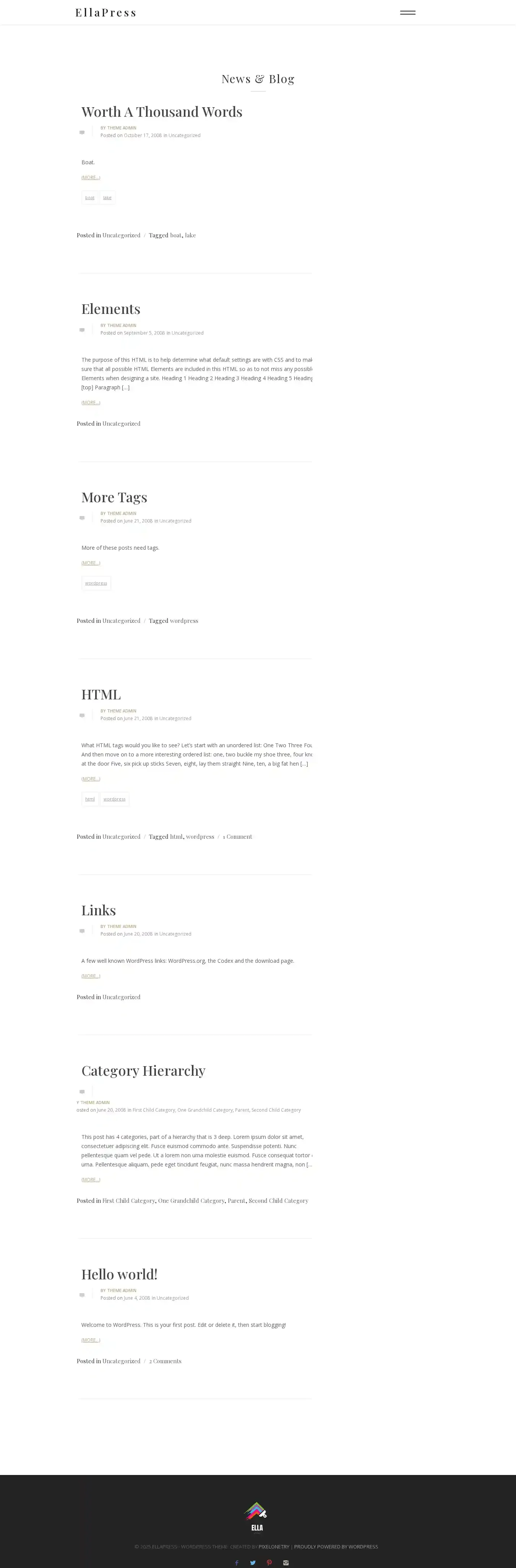 EllaPress home page on desktop