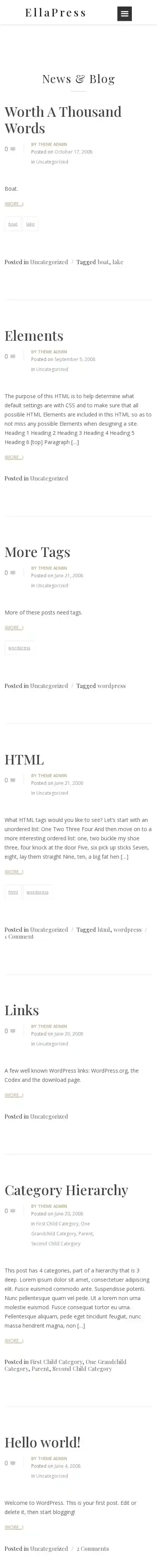 EllaPress home page on mobile