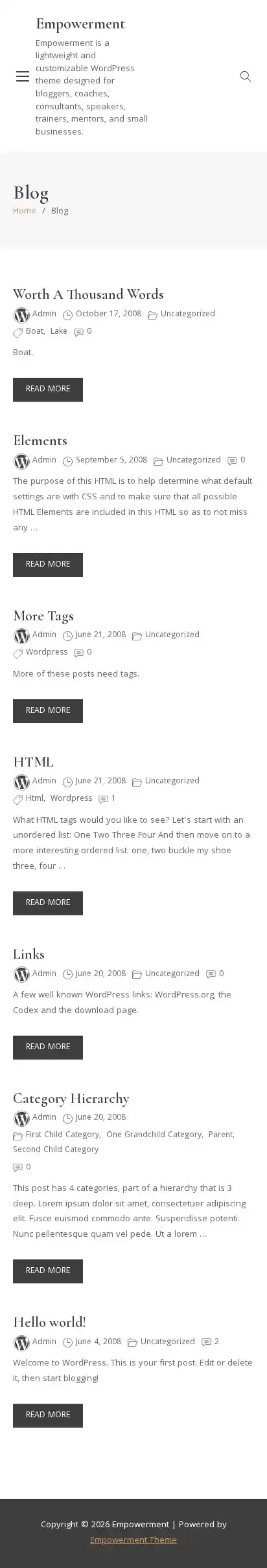 Empowerment home page on mobile