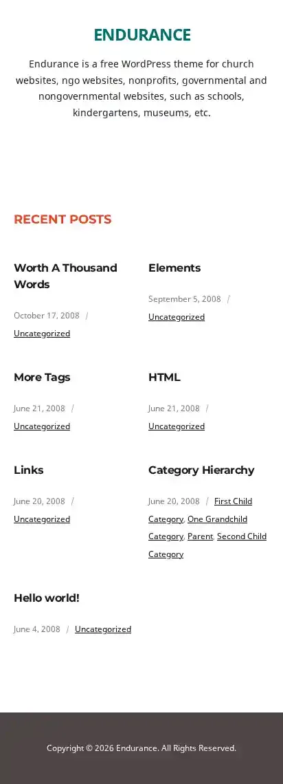 Endurance home page on mobile