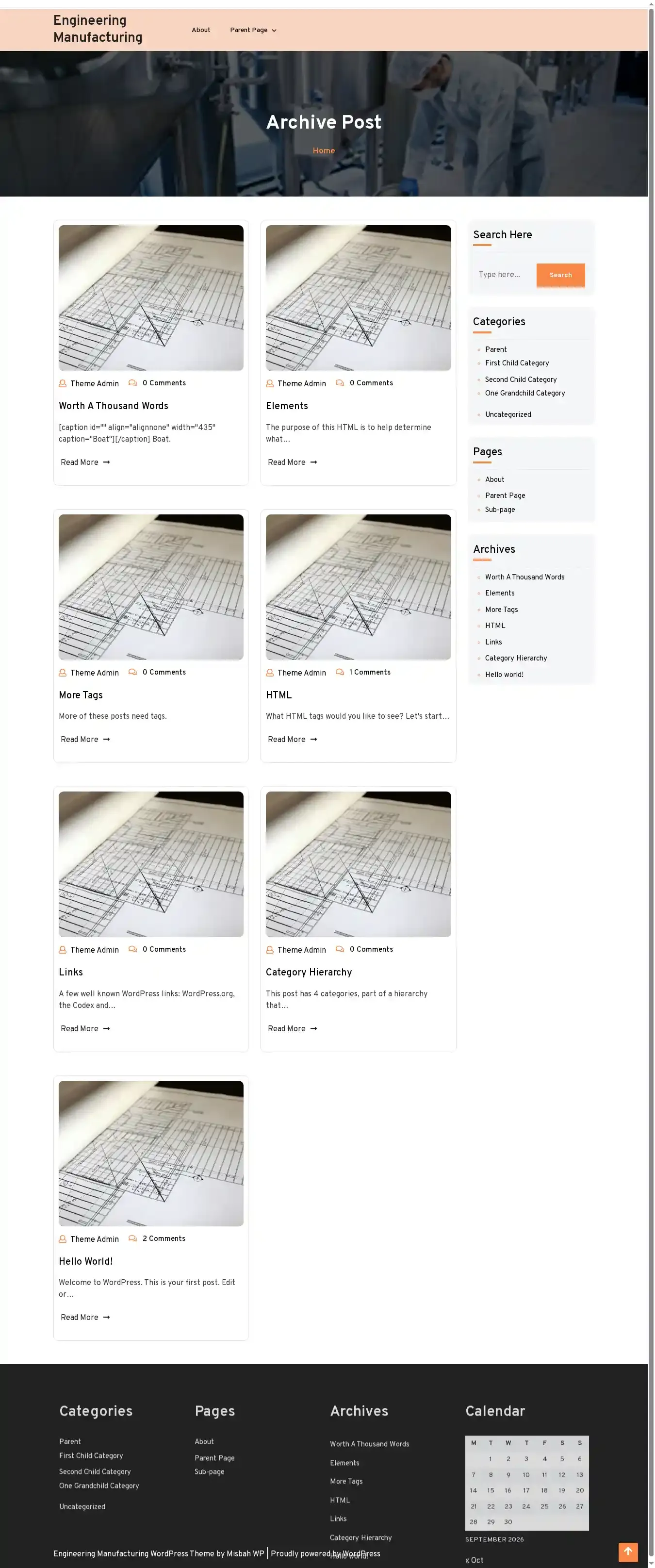 Engineering Manufacturing home page on desktop
