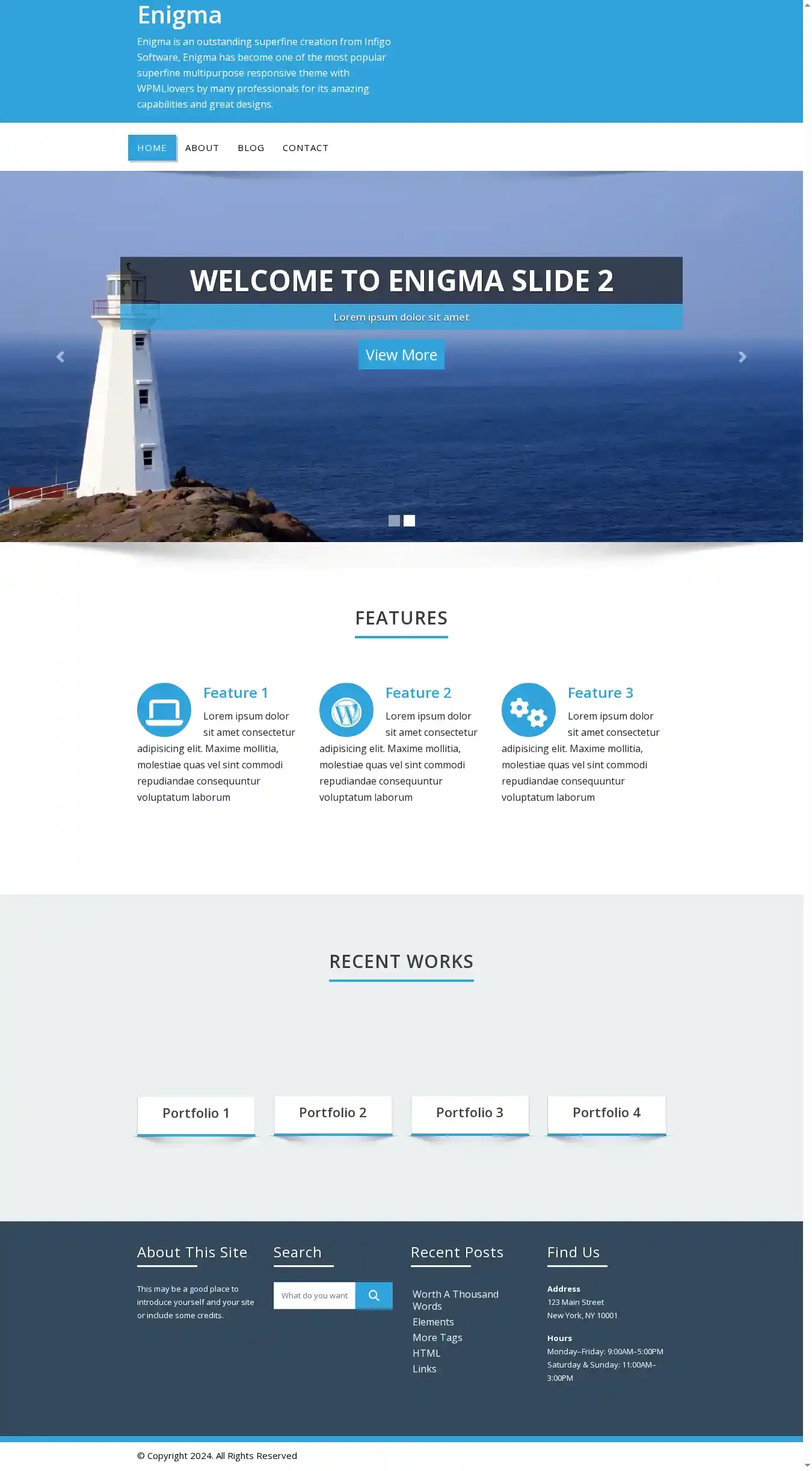 Enigma home page on desktop
