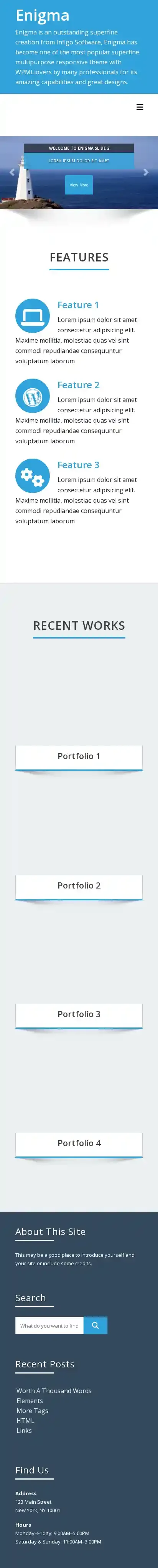 Enigma home page on mobile